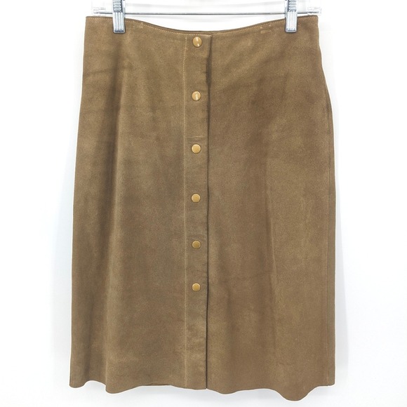 Banana Republic Dresses & Skirts - Banana Republic Genuine Leather Skirt Womens 6 Tan Suede Button Front Western